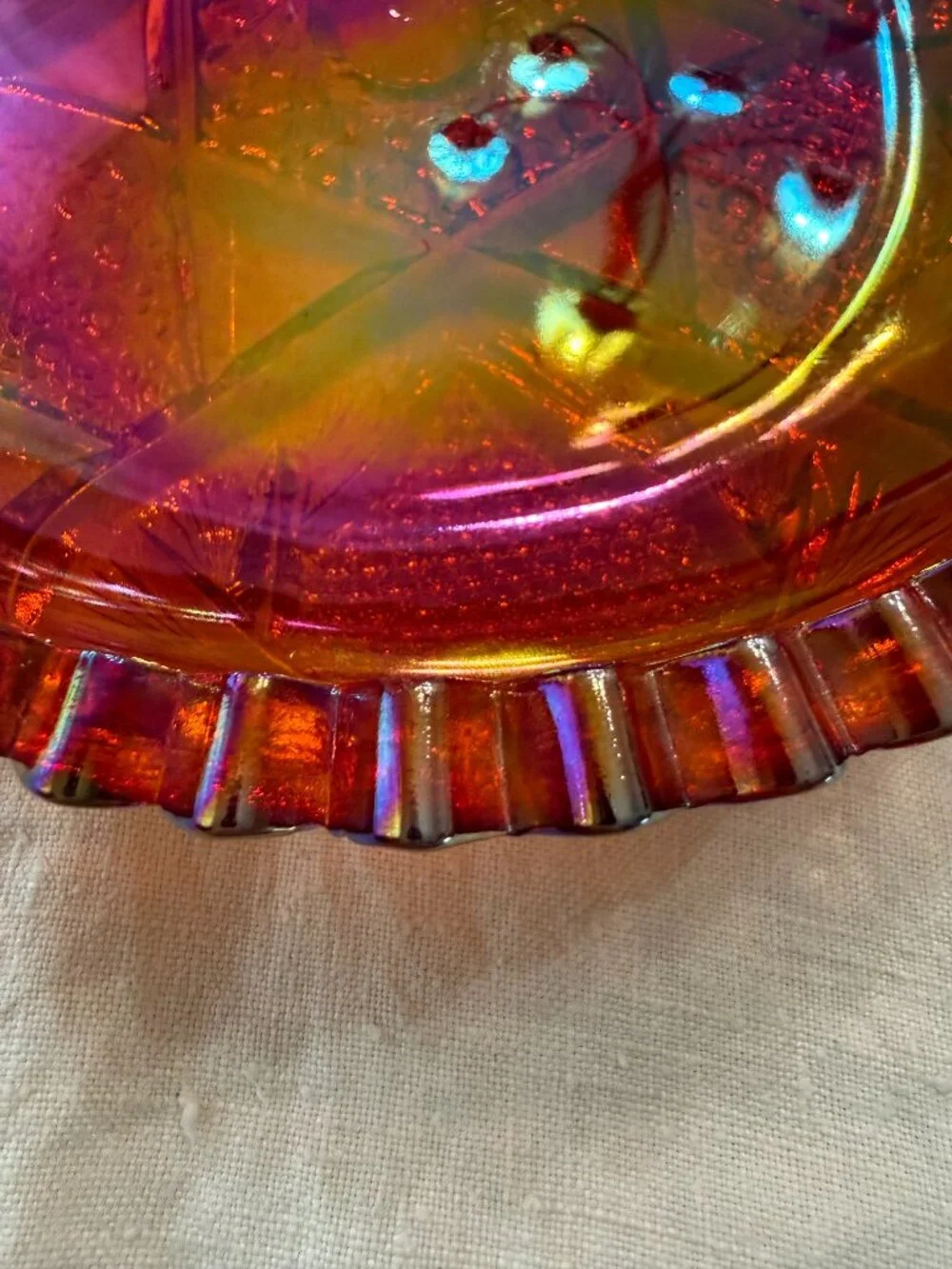 L.E. Smith Carnival Glass Shallow Bowl, Ruby Red, 